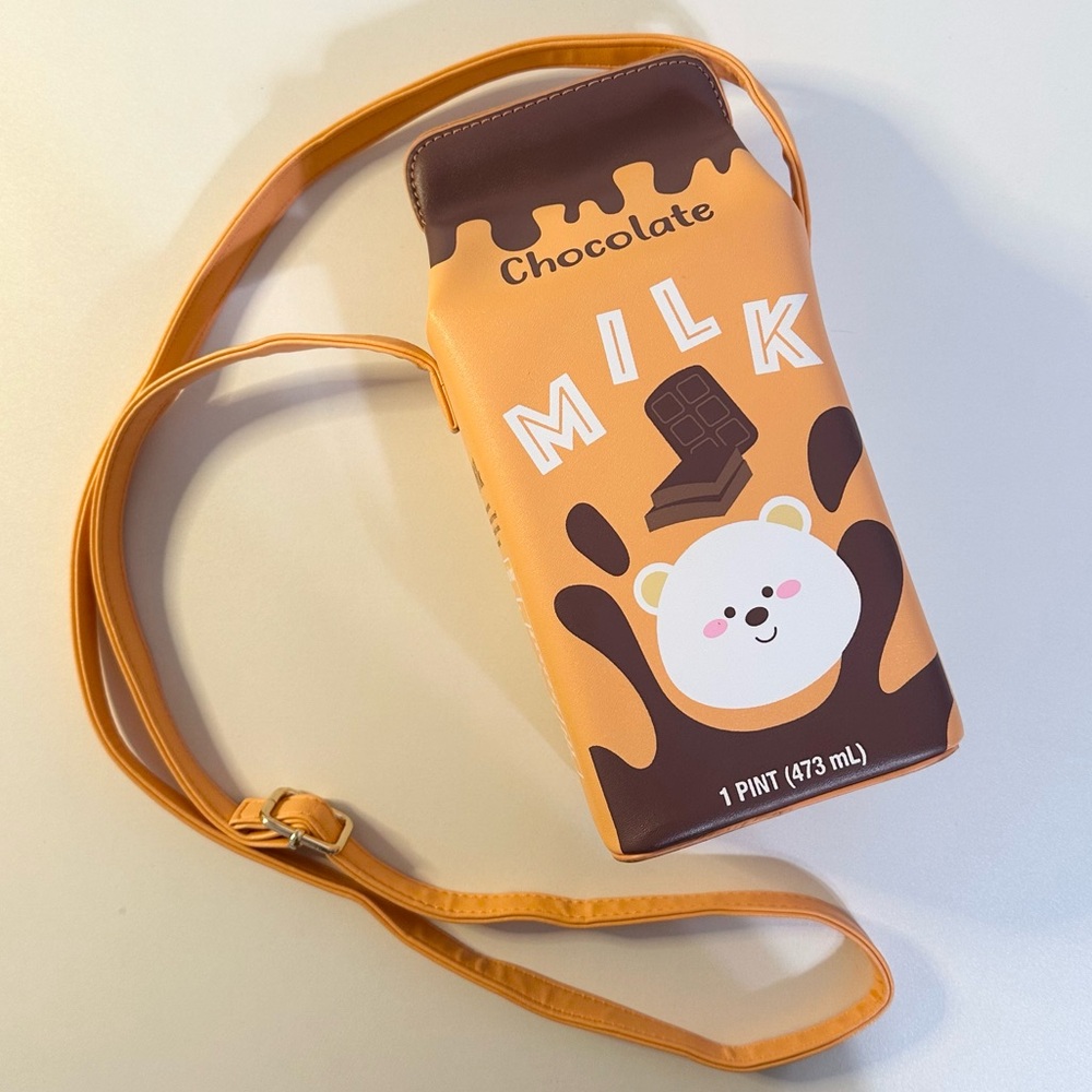 [ ‘Kawaii’ Orange Carton Chocolate Milk Crossbody Bag ]